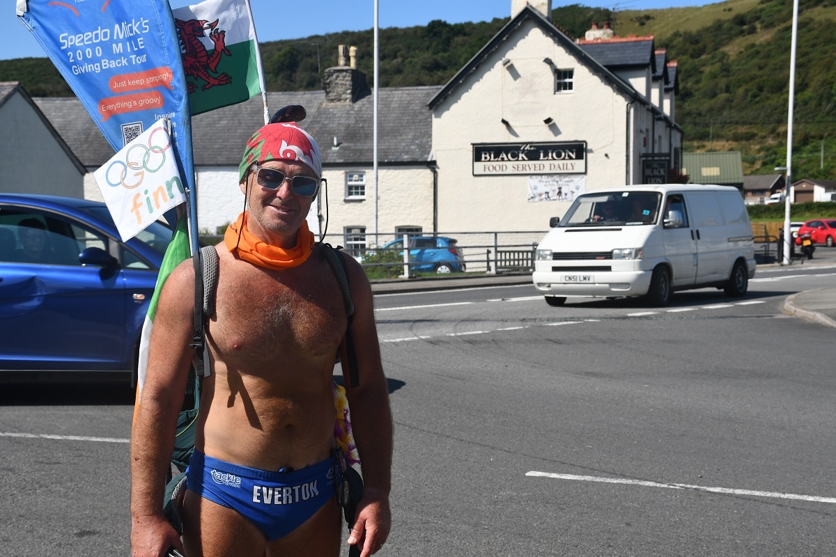 SpeedoMick possed for a photo in Llanrhystud